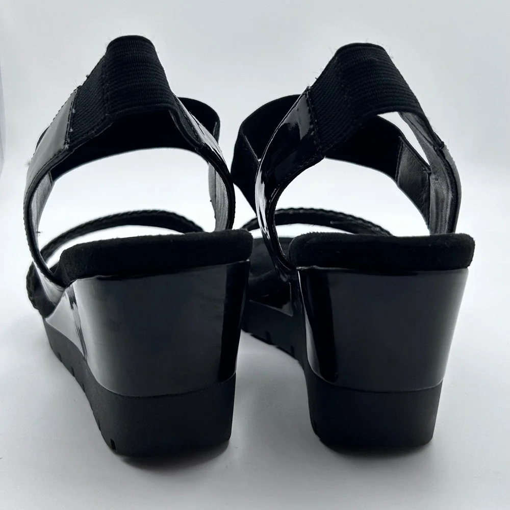Bandolino Mateja Sandals Womens 9.5‎ Black Woven Patent Wedge Platform Lug Sole